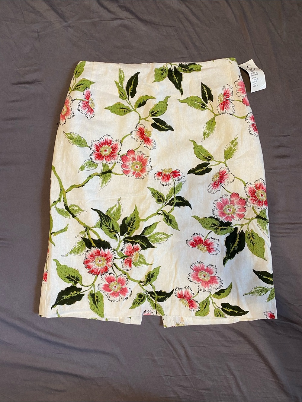 Jessica Howard white pink green floral skirt, womens size 8